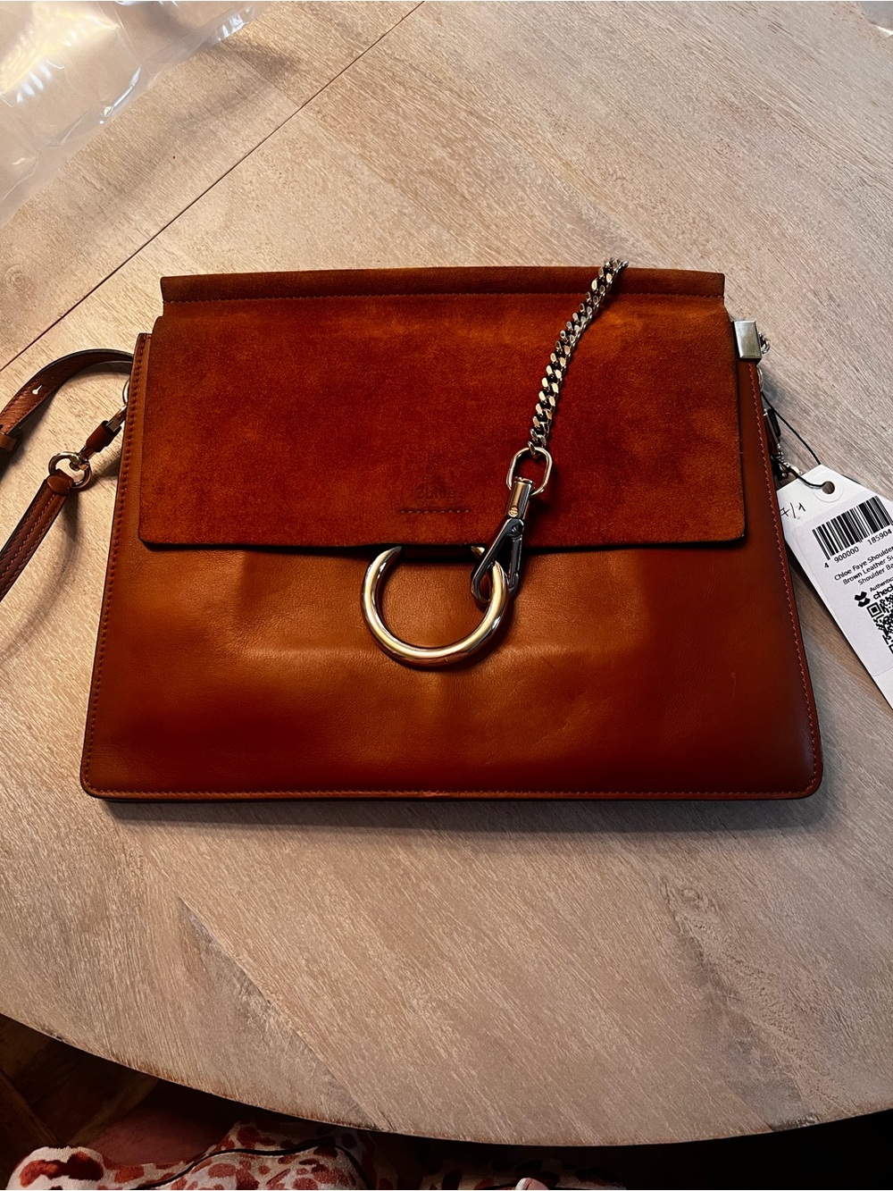 Chloe Brown Leather & Suede Crossbody with Silver Ring Detail